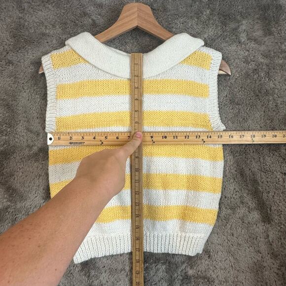 Vintage Sweater Vest Yellow White Stripe Foldover Collar Women's Sleeveless - Picture 5 of 5